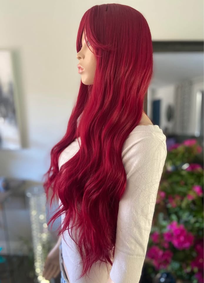 NWT 26” Long Wavy Red Wine Synthetic Wig w/ Bangs 2311 - photo 5