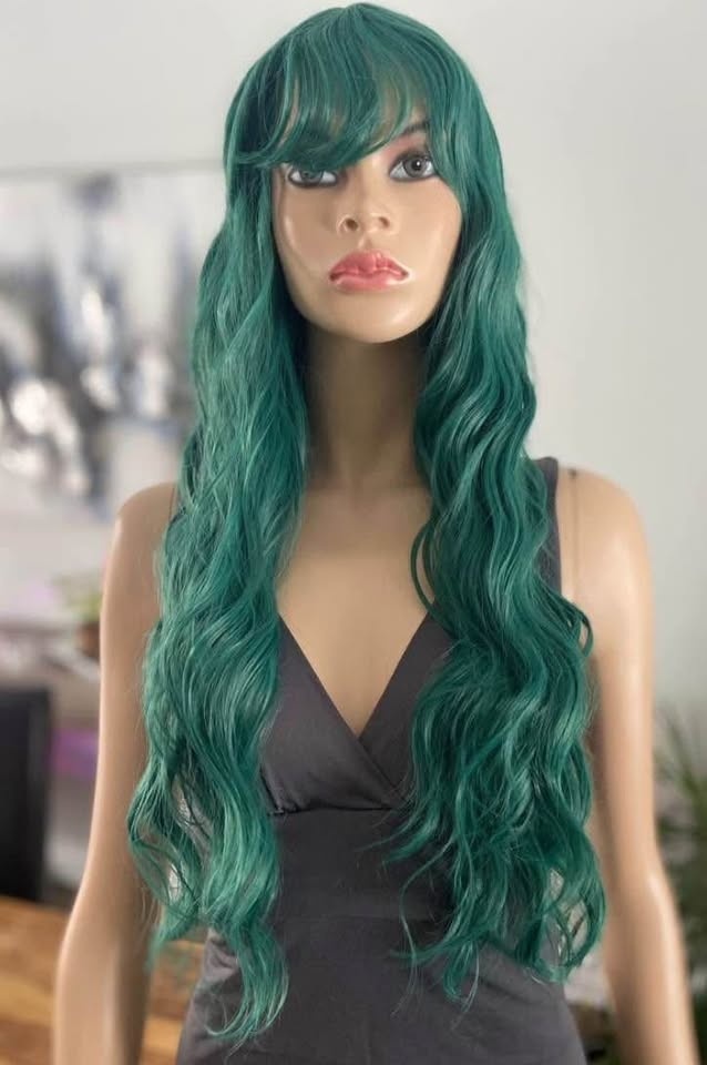 NWOT 26” Long Wavy Solid Green Synthetic Wig 2258 - photo 2