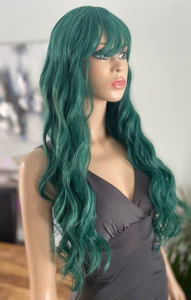 NWOT 26” Long Wavy Solid Green Synthetic Wig 2258 - photo 4