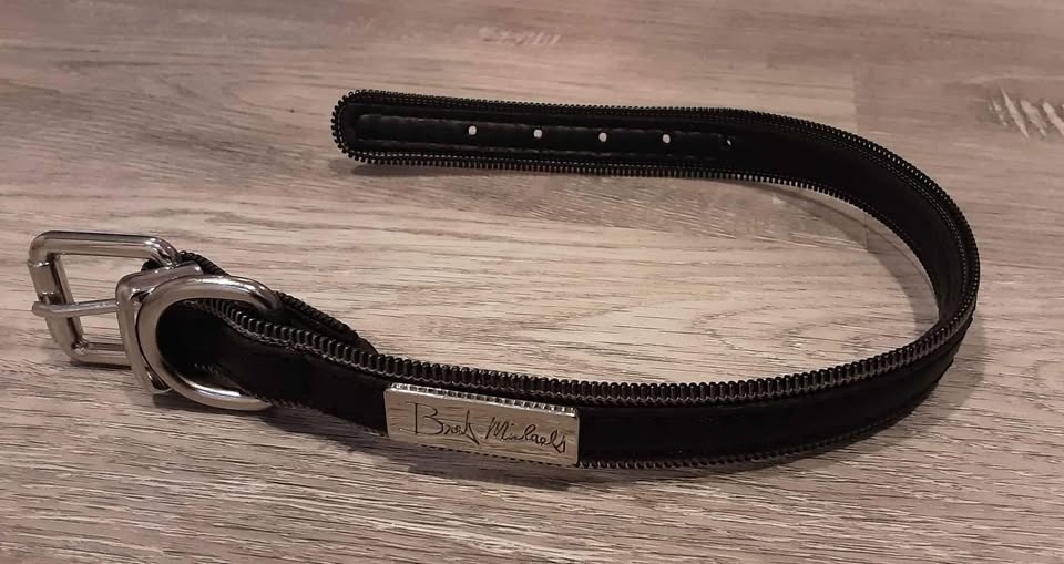 EUC Bret Michaels Pets Rock Black Leather Zipper Dog Collar Size