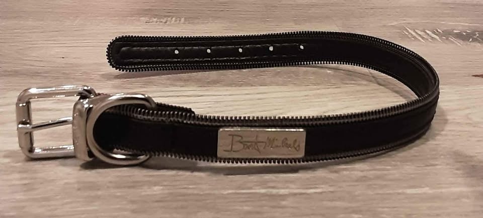 EUC Bret Michaels Pets Rock Black Leather Zipper Dog Collar Size - photo 2
