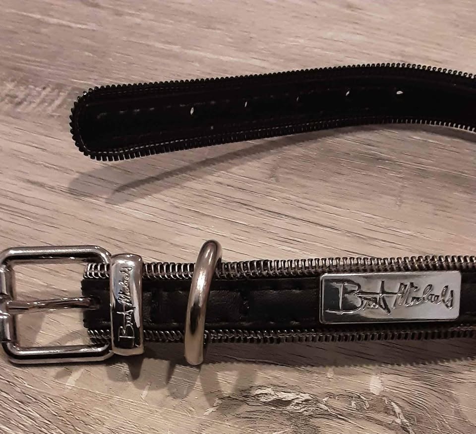 EUC Bret Michaels Pets Rock Black Leather Zipper Dog Collar Size - photo 3