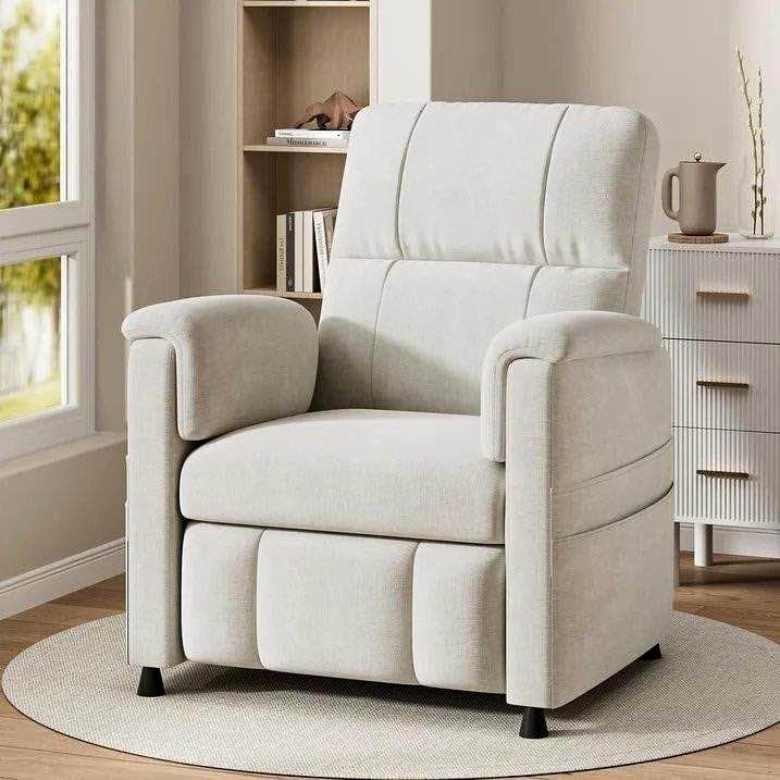 Cream Power Recliner Chair with Side Pockets