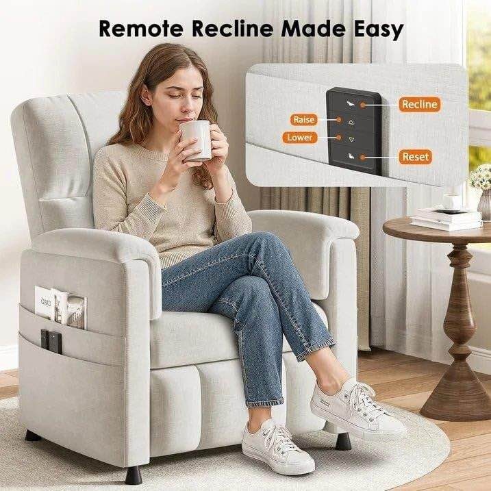 Cream Power Recliner Chair with Side Pockets - photo 3