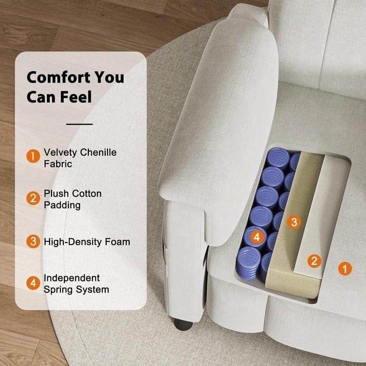 Cream Power Recliner Chair with Side Pockets - photo 4