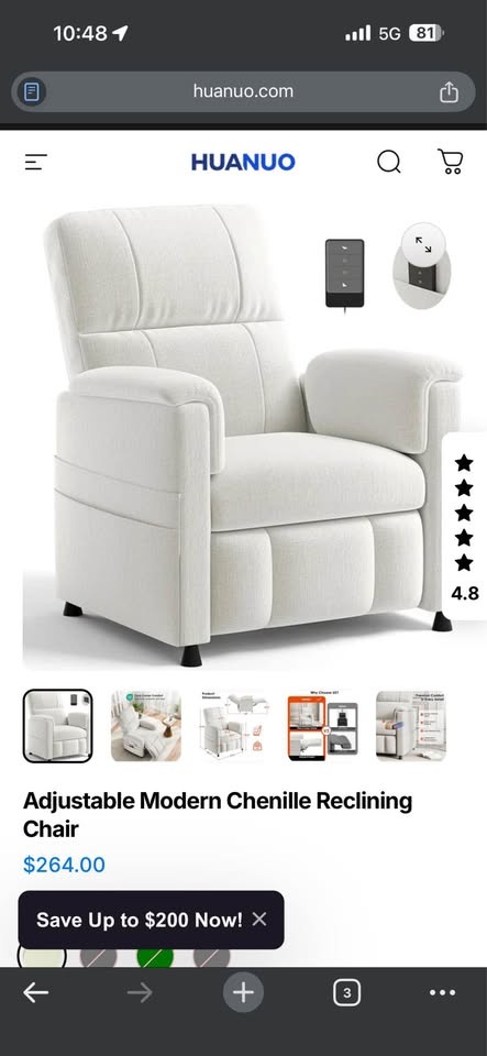 Cream Power Recliner Chair with Side Pockets - photo 5