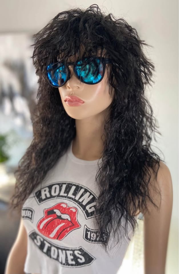 NWOT 24” Blk 70s 80s Rocker Mullet Costume Wig 2338 - photo 2