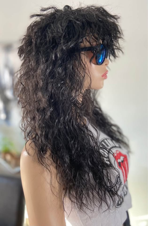 NWOT 24” Blk 70s 80s Rocker Mullet Costume Wig 2338 - photo 3