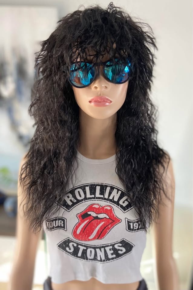 NWOT 24” Blk 70s 80s Rocker Mullet Costume Wig 2338 - photo 4