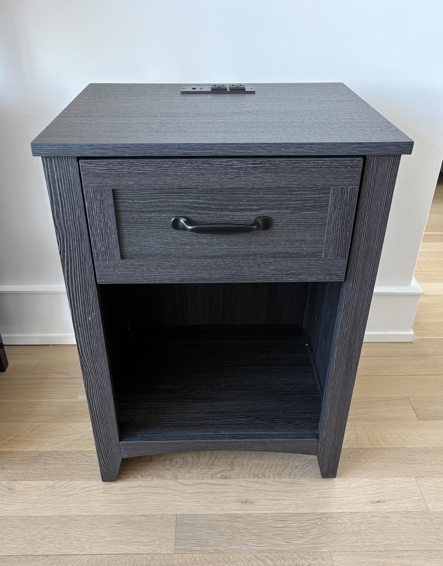 Brand New Dark Grey Nightstand With Charging Station