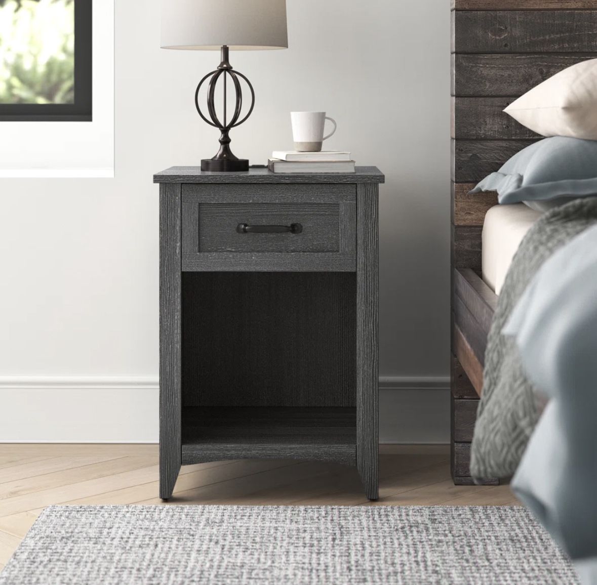 Brand New Dark Grey Nightstand With Charging Station - photo 2