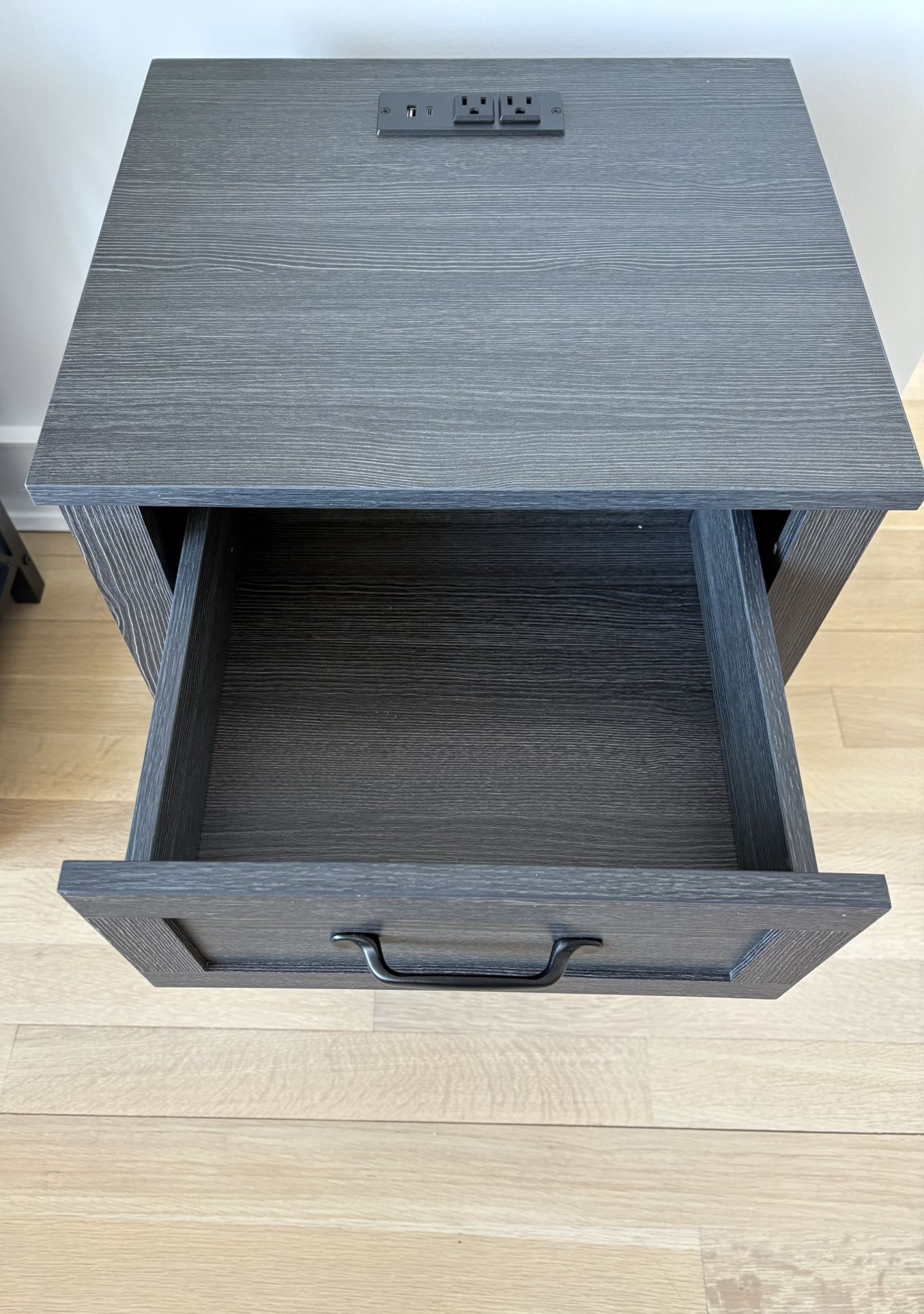 Brand New Dark Grey Nightstand With Charging Station - photo 3