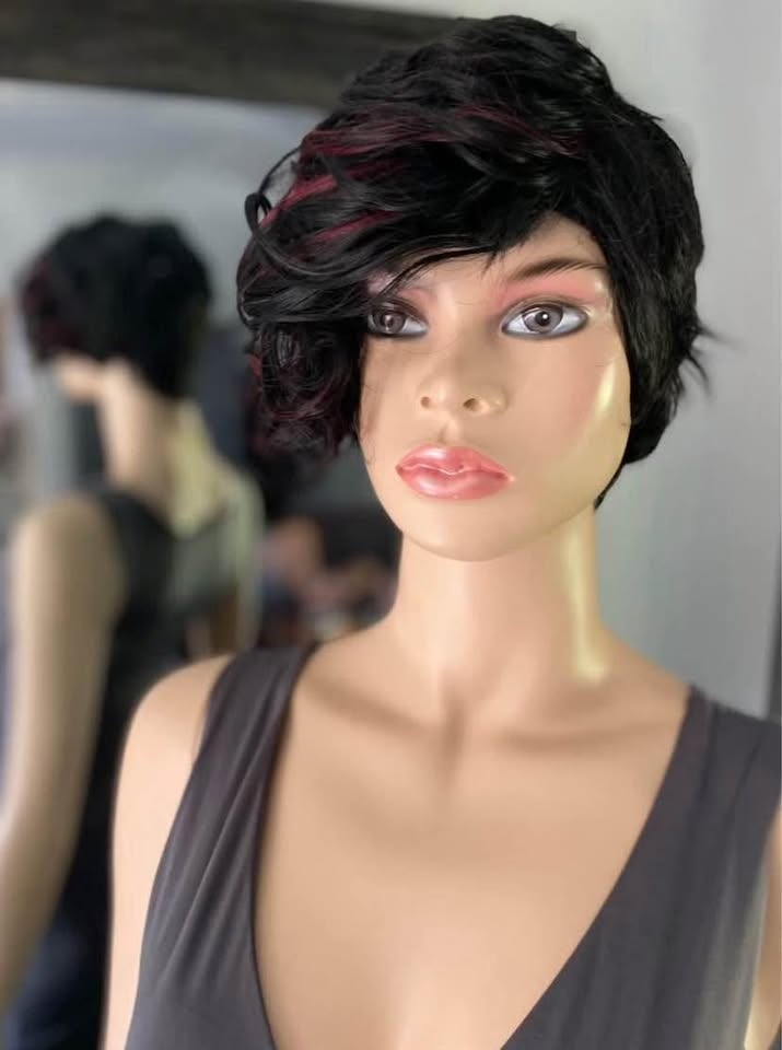 NWT Pixie Style Short Asymmetrical Blk/Red Synthetic Wig 678 - photo 2
