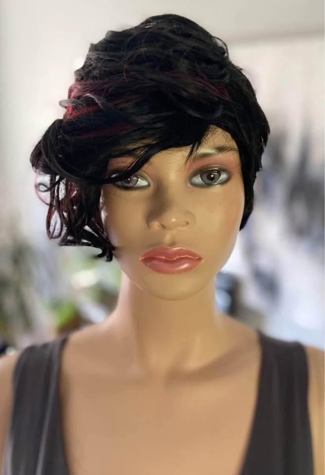 NWT Pixie Style Short Asymmetrical Blk/Red Synthetic Wig 678 - photo 3