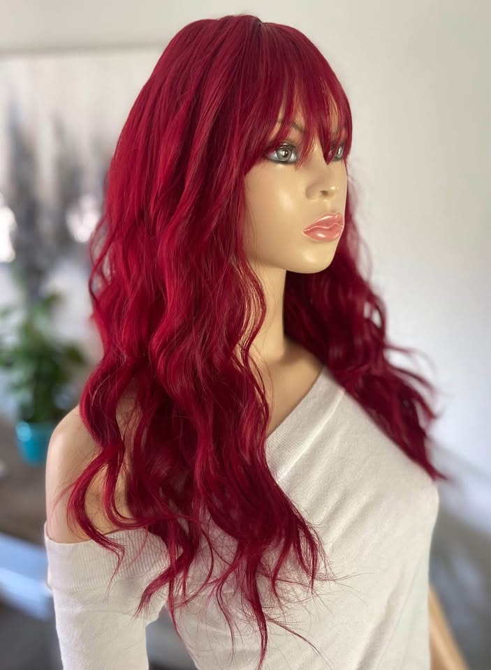 NWOT 22” Wavy Burgundy Synthetic Cosplay Wig w/ Bangs 2309 - photo 3