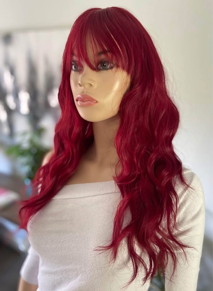 NWOT 22” Wavy Burgundy Synthetic Cosplay Wig w/ Bangs 2309 - photo 4