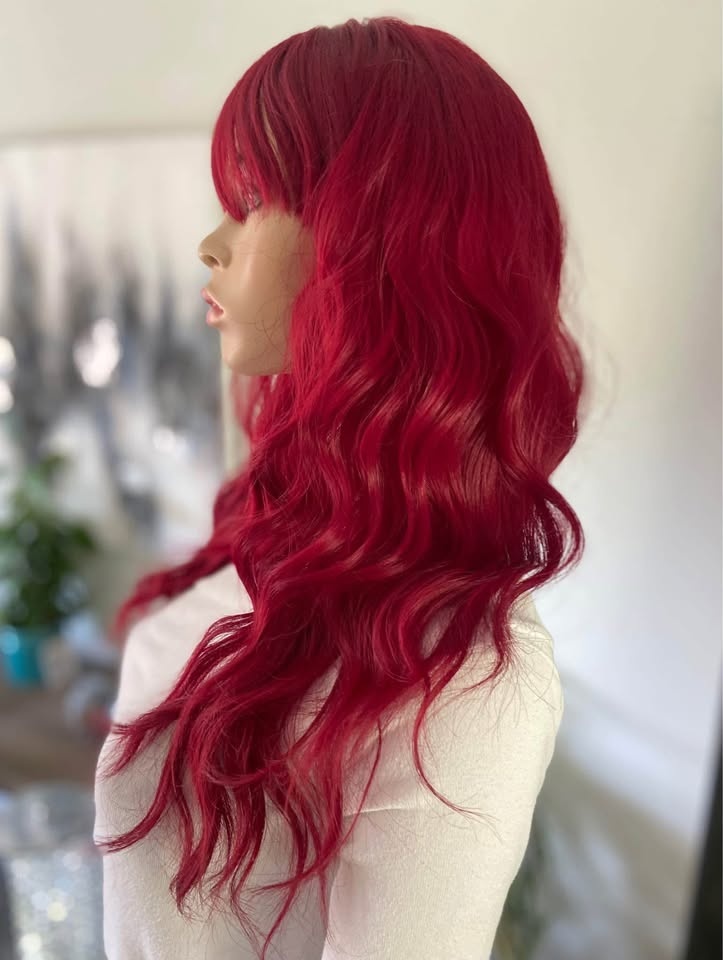 NWOT 22” Wavy Burgundy Synthetic Cosplay Wig w/ Bangs 2309 - photo 5