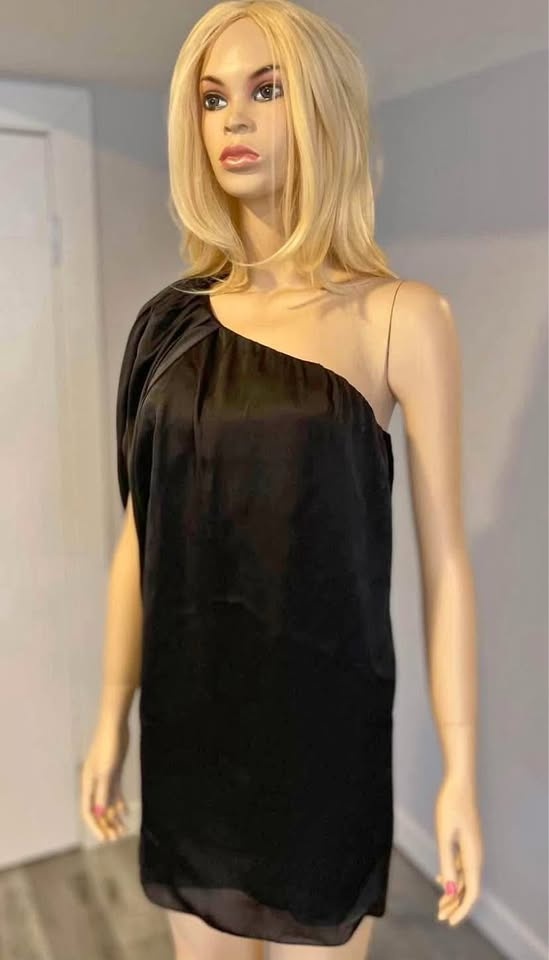 NWT: Asymmetrical Black Satin Dress by AQUA Size 4 (105)