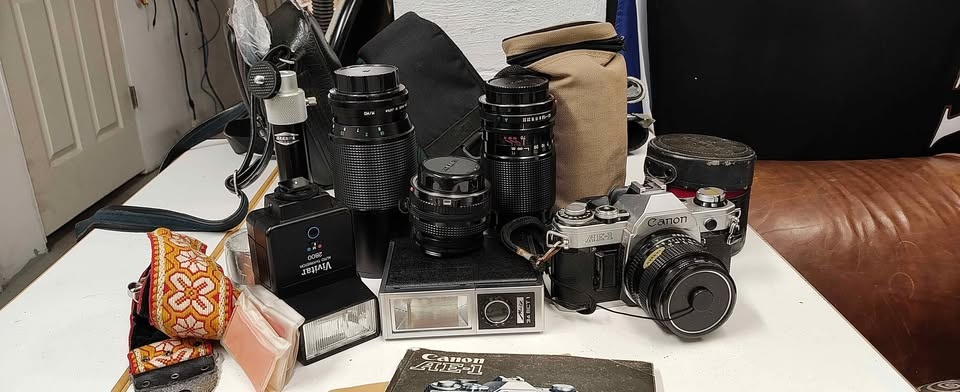Canon AE-1 SLR Camera and Accessories
