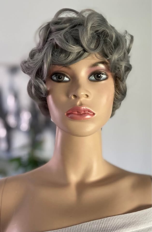 NWOT Short Pixie Curly Grey Silver Synthetic Wig (2307) - photo 2