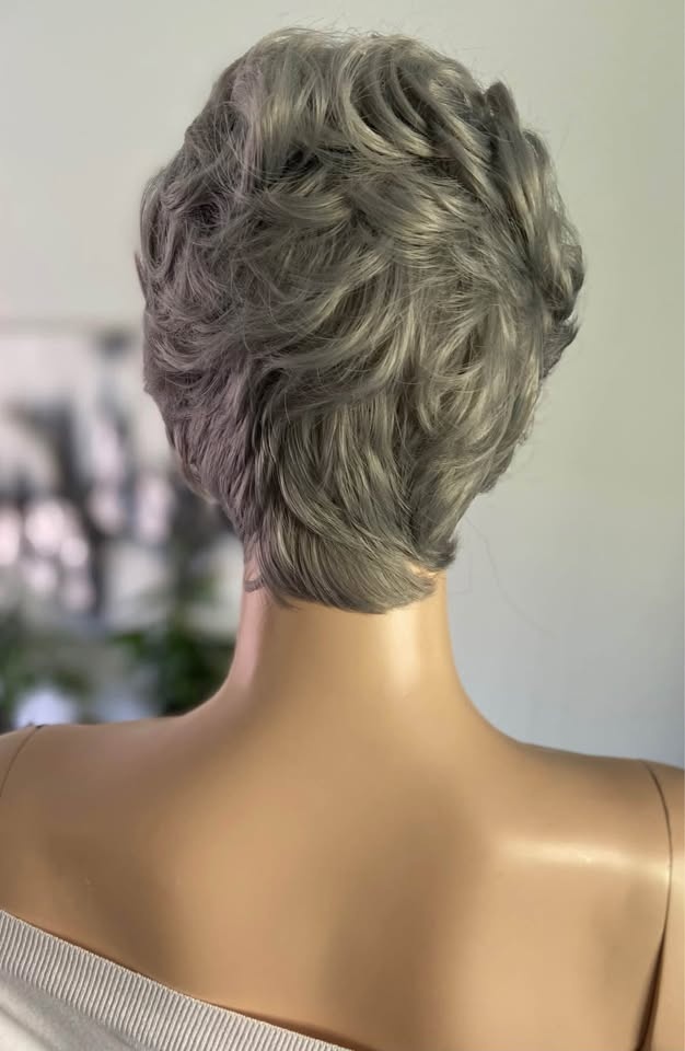 NWOT Short Pixie Curly Grey Silver Synthetic Wig (2307) - photo 5