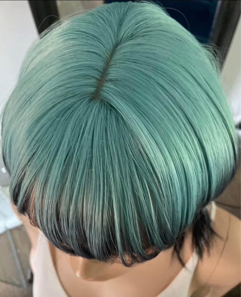 NWT 12” Teal Blue Black Anime Mullet Synthetic Cosplay Wig 2120 - photo 4