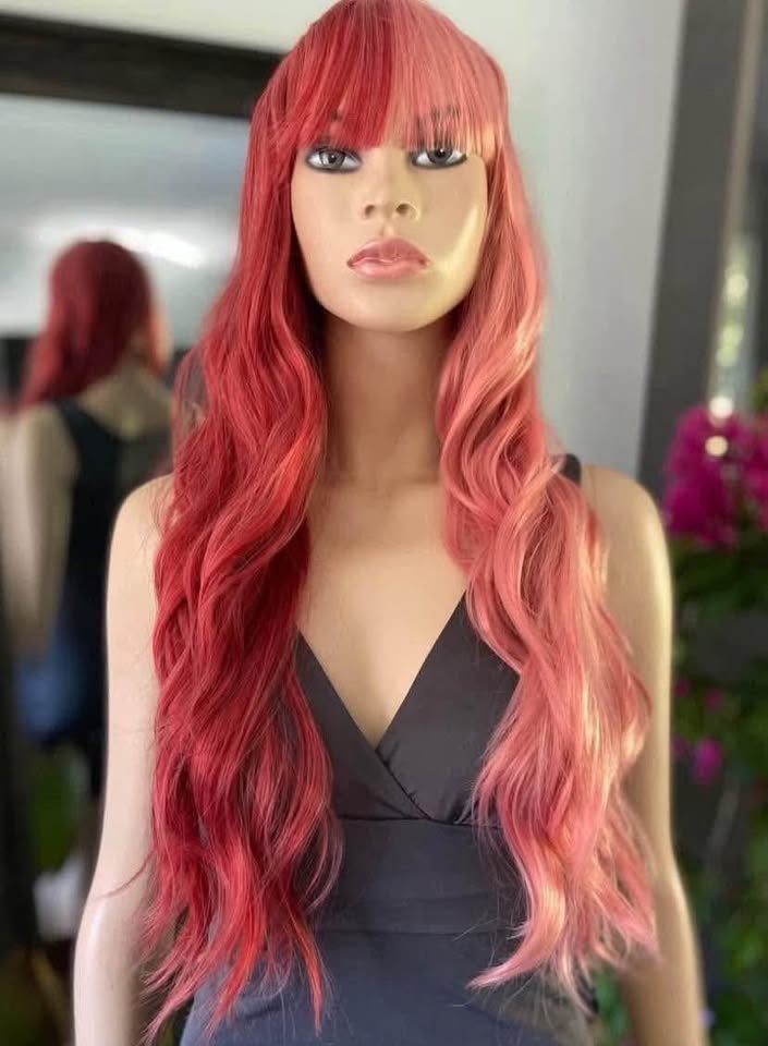 NWOT 2-Tone Pink Long Wavy Synthetic Wig w Bangs 2190 - photo 2