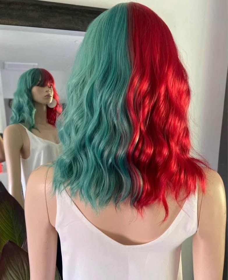 NWT: Shoulder-Length Wavy Red /Green SIA Synthetic Wig 2156 - photo 2