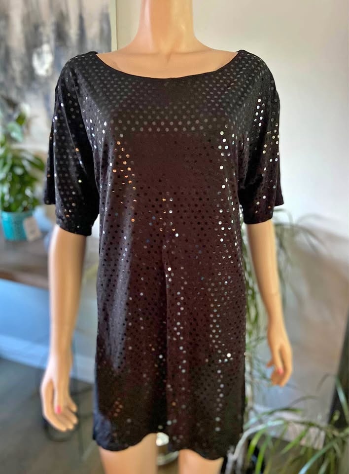NWT C&C California Blk Sequin Split Sleeve Dress (S) 901