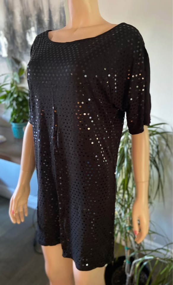 NWT C&C California Blk Sequin Split Sleeve Dress (S) 901 - photo 3
