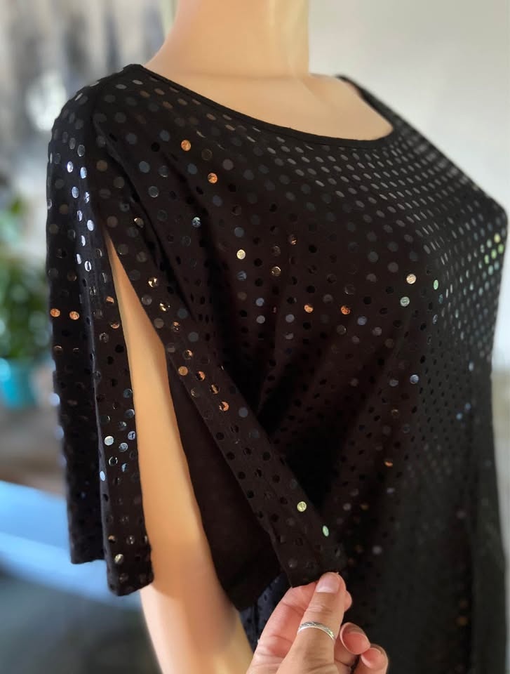 NWT C&C California Blk Sequin Split Sleeve Dress (S) 901 - photo 5
