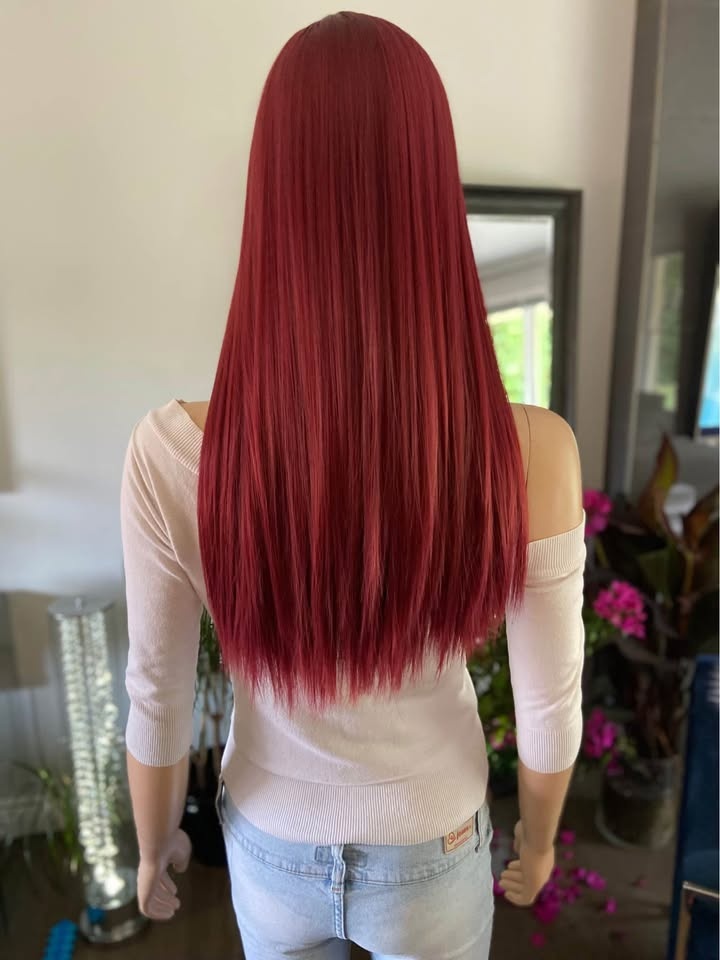 NWOT 24” Long Straight Red Wine Synthetic Wig w Bangs 2318 - photo 3