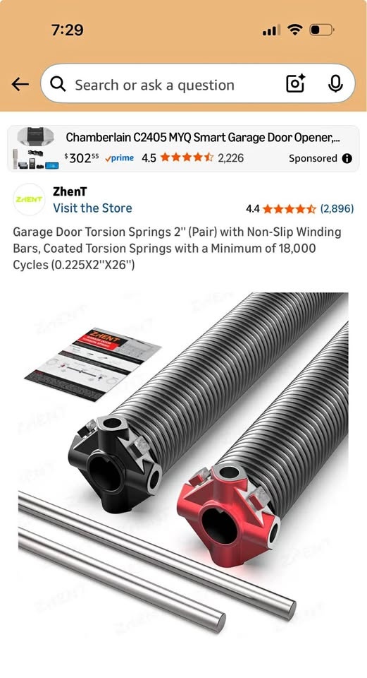 Garage Door Torsion Spring Set (2 Pair) w/ Winding Bars