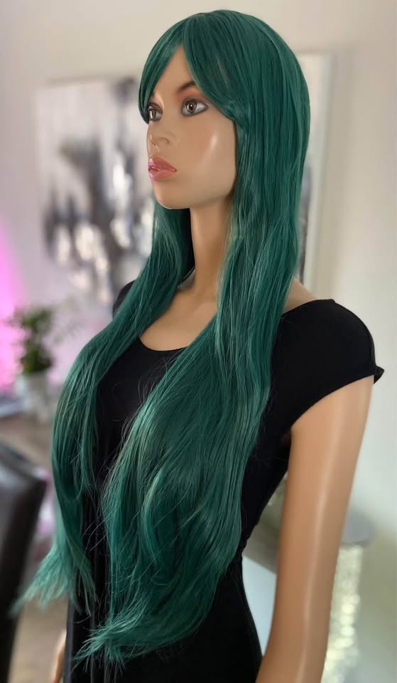 NWT: 30” Long Straight Green Synthetic Wig w Bangs 2244 - photo 5