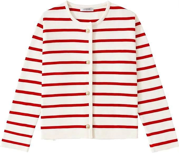 LATAHUO Women's Striped Button Down Cardigan ~ Small NEW 🧡
