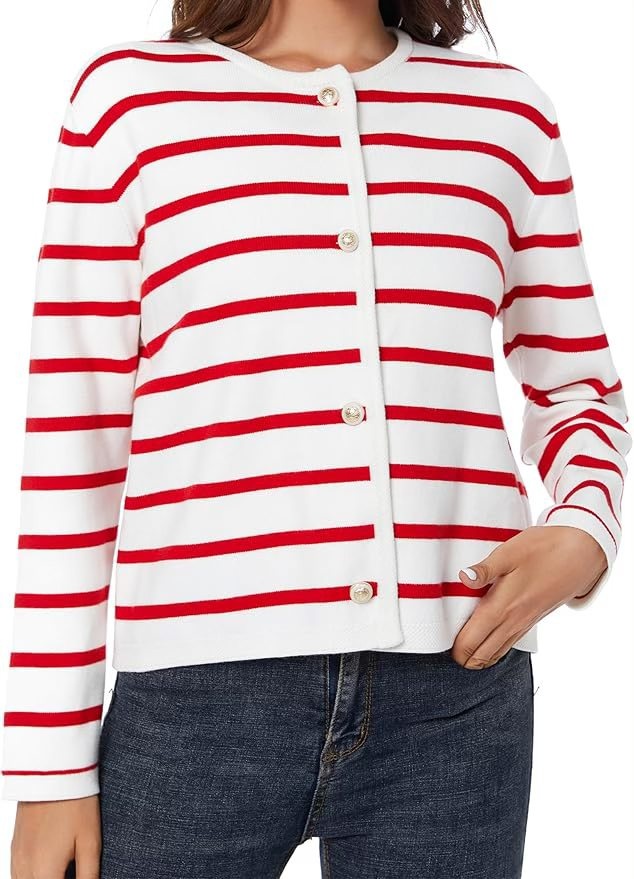 LATAHUO Women's Striped Button Down Cardigan ~ Small NEW 🧡 - photo 2