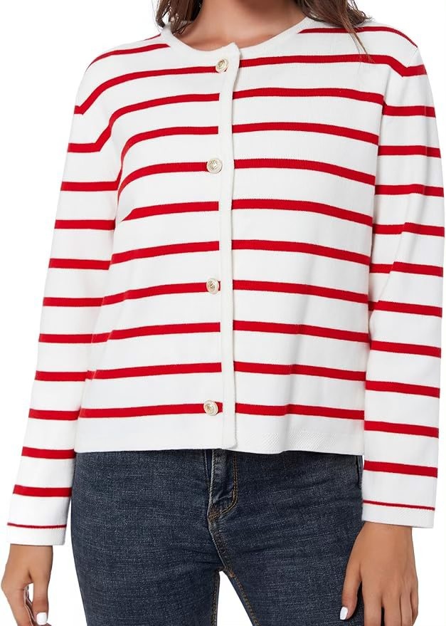 LATAHUO Women's Striped Button Down Cardigan ~ Small NEW 🧡 - photo 3