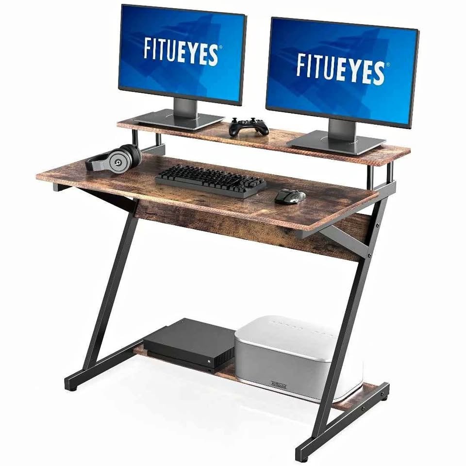 FITUEYES Computer Desk Workstation Gaming-Desk w Monitor Shelf