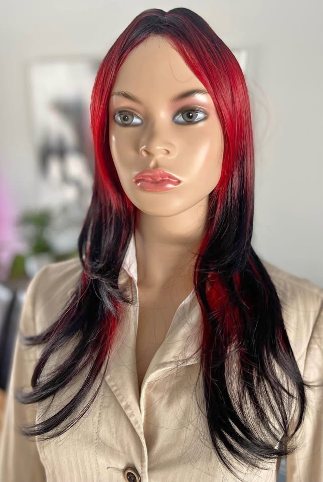 NWOT: Layered Gradient Black & Red Ombre Cosplay Wig 2230