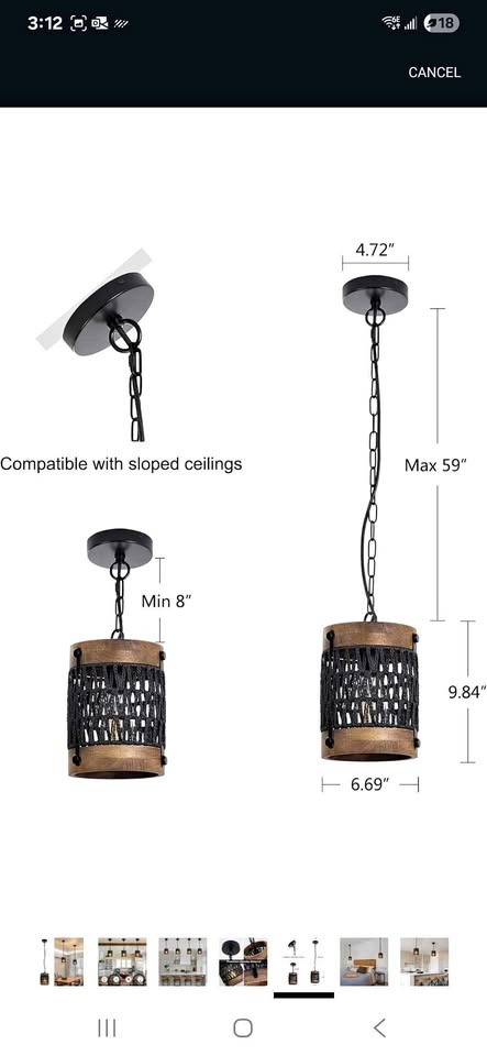 Black Rattan Pendant Light with Wood Farmhouse