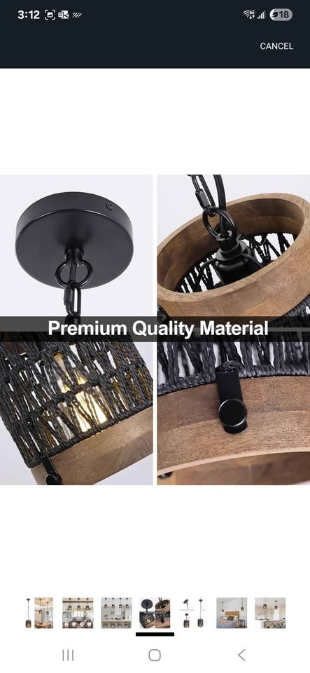 Black Rattan Pendant Light with Wood Farmhouse - photo 2