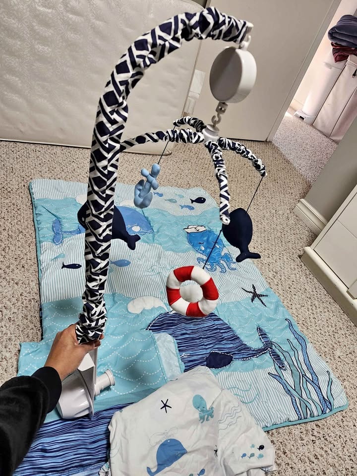 3 Pc Baby Bedding Set & Musical Crib Mobile - Nautical Adventure