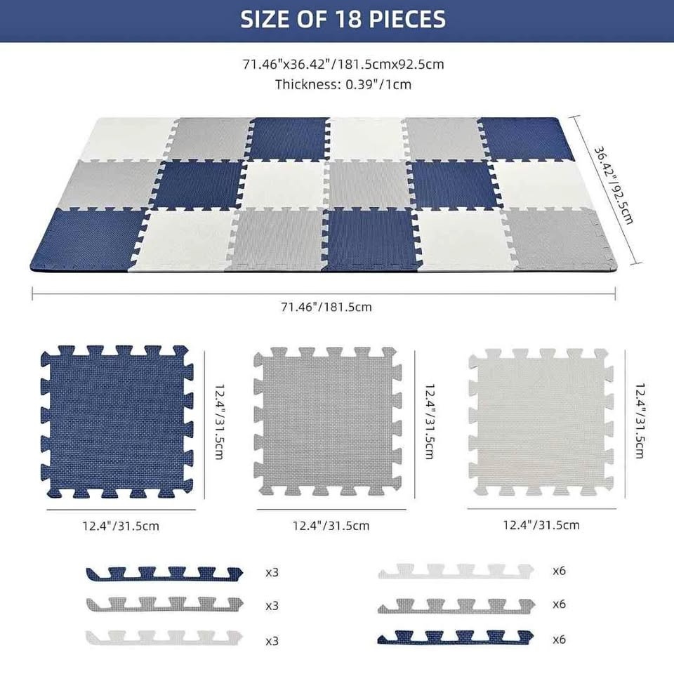 Baby Play Mat, 0.39" Thin 18 pcs Puzzle