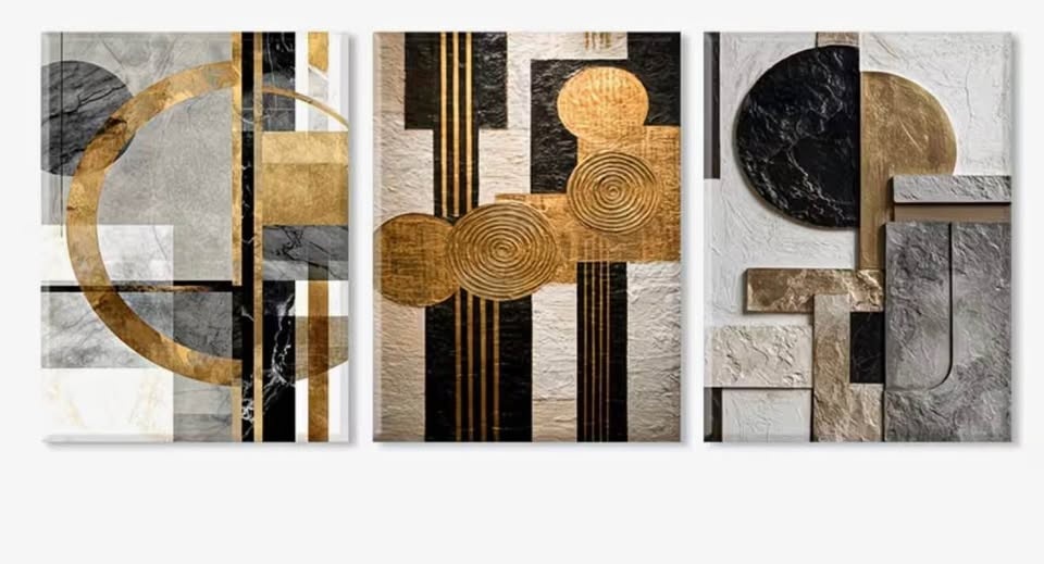 Set of 3 Framed Abstract Geometric Wall Art