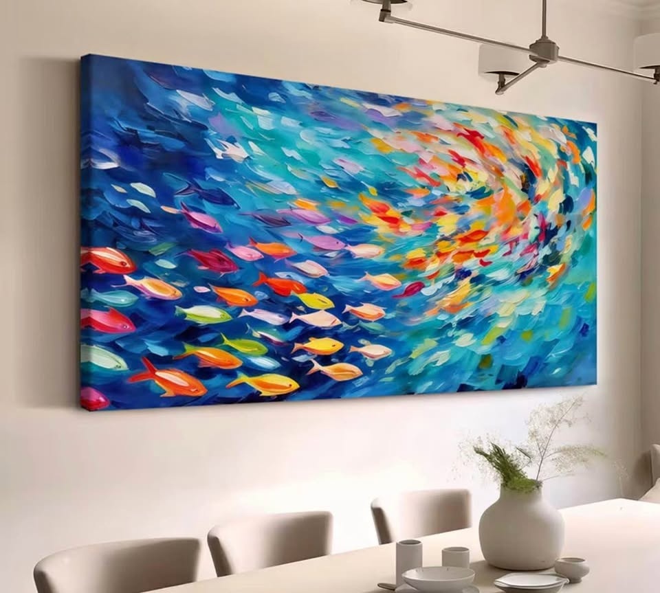 Wooden Framed Canvas - Colorful Abstract Fish