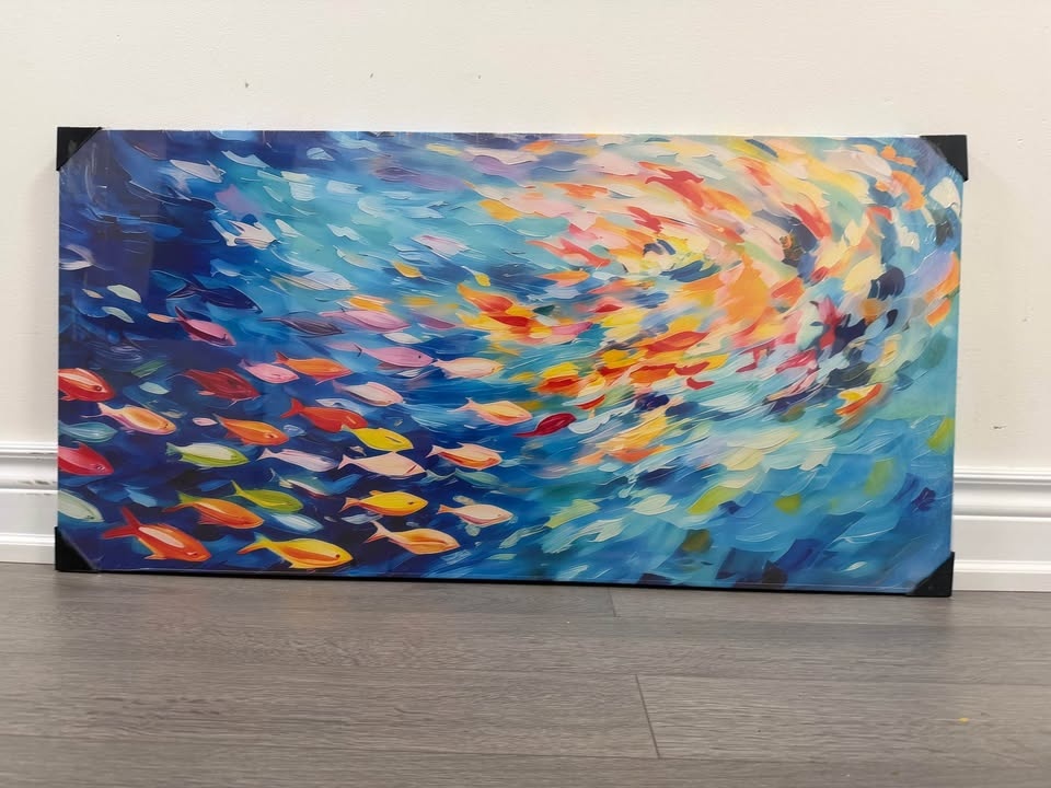 Wooden Framed Canvas - Colorful Abstract Fish - photo 2