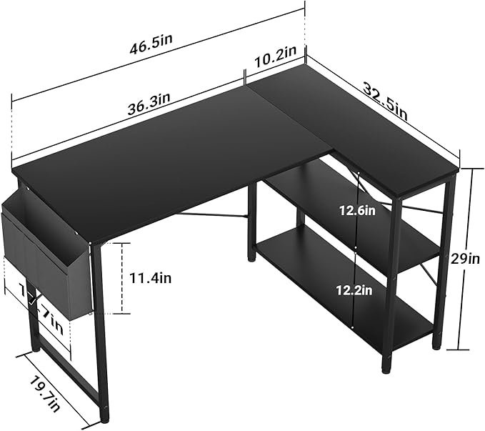 L Shaped Computer Desk with Reversible Shelves - photo 2