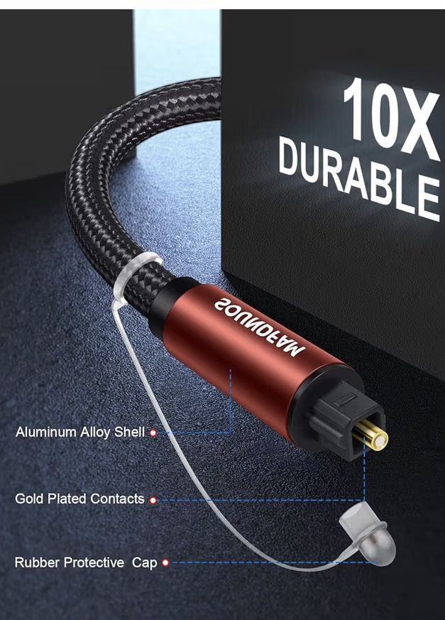 90-Degree Optical Audio Cable, 360° Rotatable Toslink Digital Op - photo 2