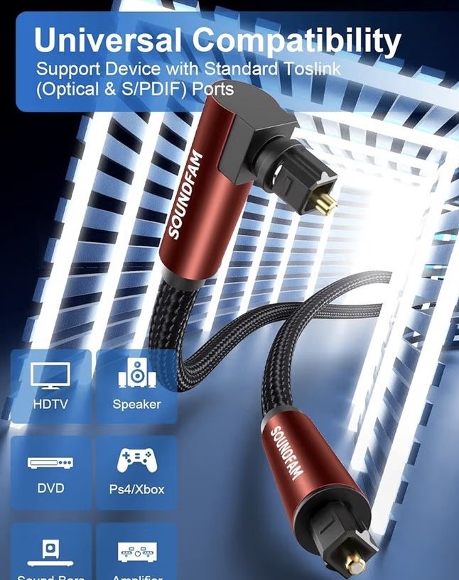 90-Degree Optical Audio Cable, 360° Rotatable Toslink Digital Op - photo 3