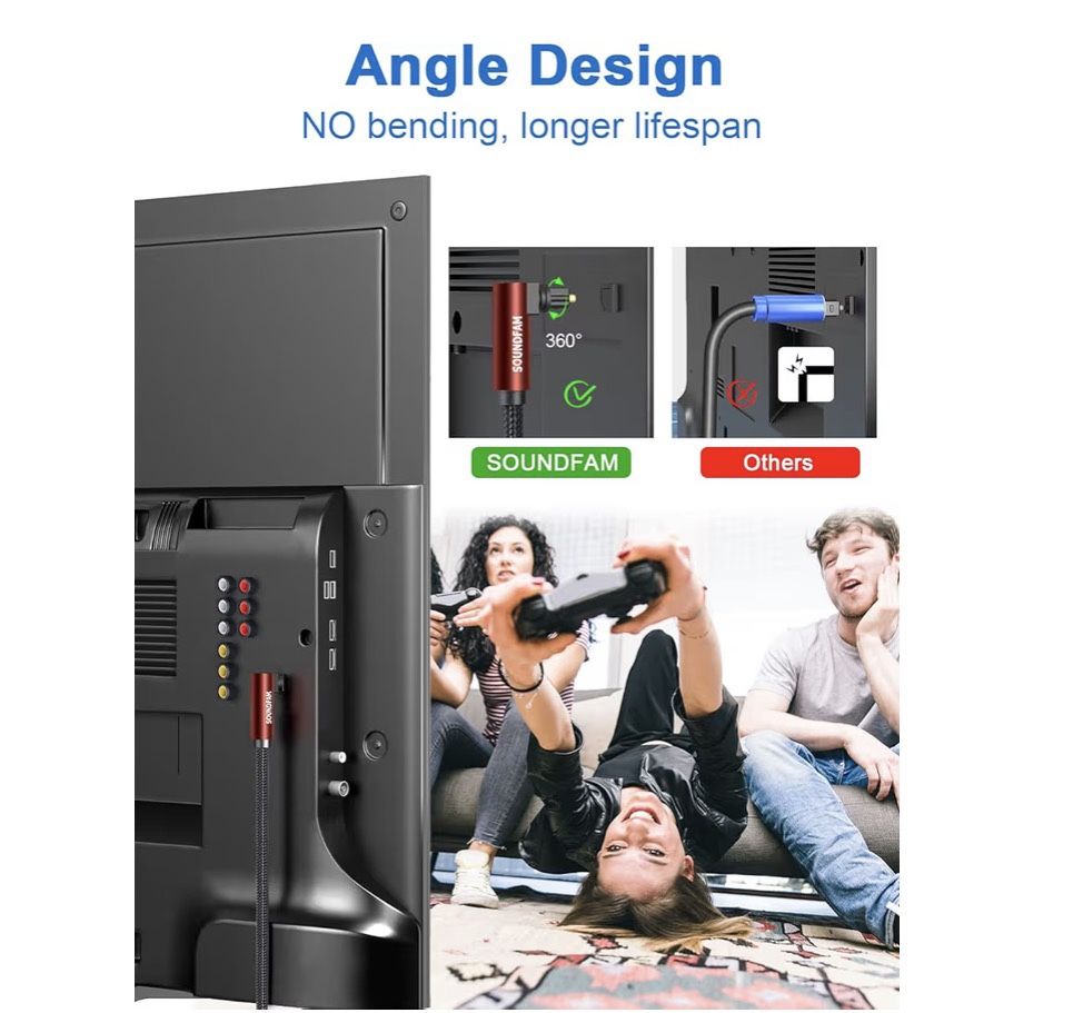90-Degree Optical Audio Cable, 360° Rotatable Toslink Digital Op - photo 5